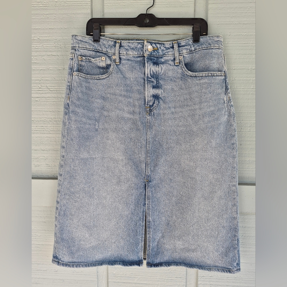 Classic Denim Jean Midi Skirt by Free Assembly Front Slit Size 14 5 Pocket